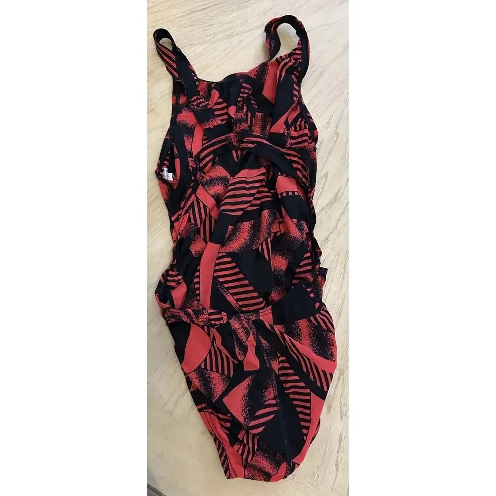 Vintage 80s Speedo Swimsuit One Piece Red Black No Liner Women’s 28 S OLD